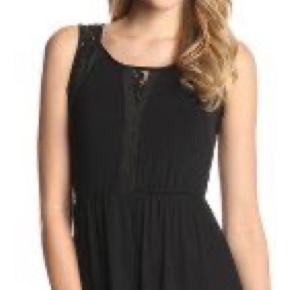 NY COLLECTION Black Sleeveless Maxi Dress Lace Insets High Low Hem Medium - Picture 3 of 8